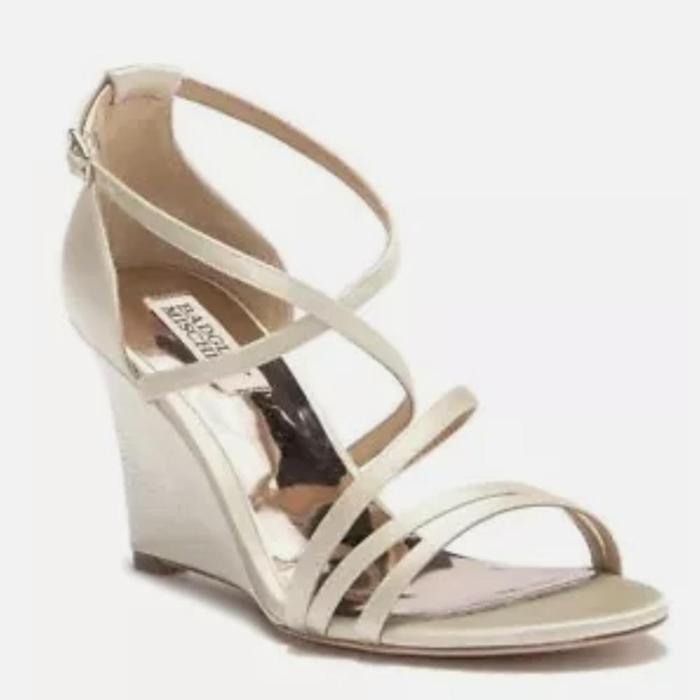 Badgley Mischka Strappy Wedge Sandal Ivroy Satin